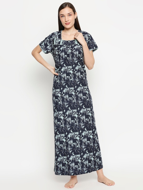 

XIN Navy Blue Printed Maxi Nightdress