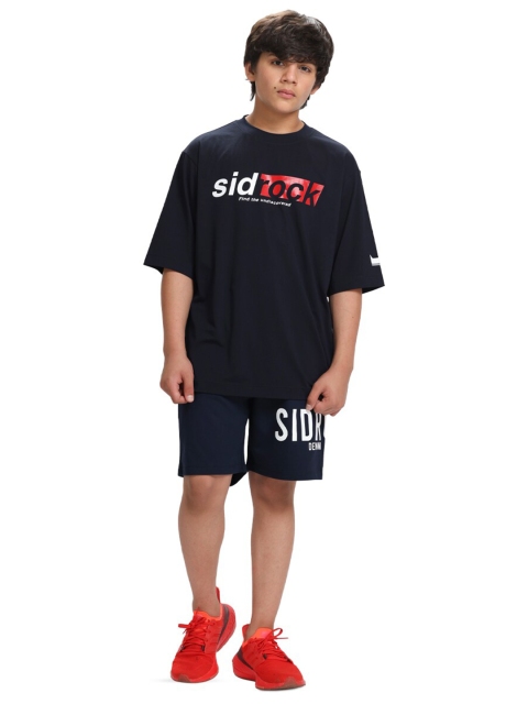 

SIDROCK Boys Navy Blue & Navy Blue Printed T-shirt with Shorts