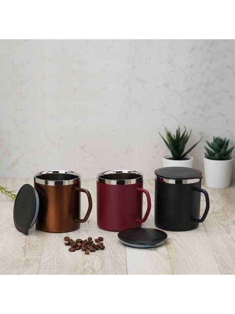 

PDDFALCON Maroon Solid Stainless Steel Matte Cups Set of Cups and Mugs