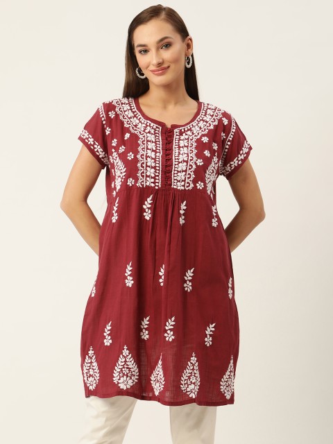 

HOUSE OF KARI Maroon & White Embroidered Tunic