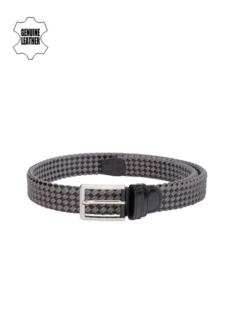 

Teakwood Leathers Men Grey & Black Basketweave Leather Belt