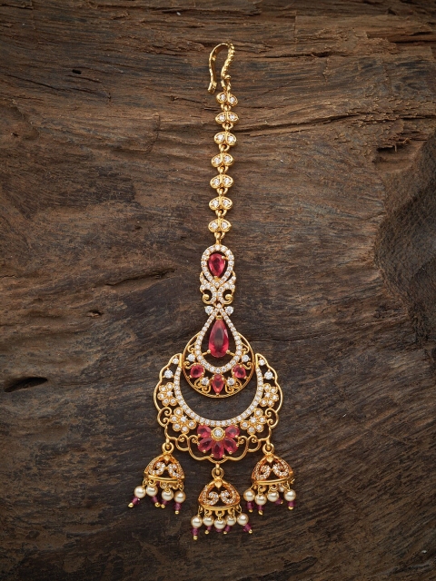 

Kushal's Fashion Jewellery Women Red & Gold-Toned Beaded Maangtikha