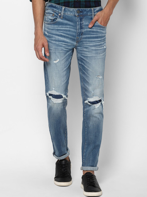 

AMERICAN EAGLE OUTFITTERS Men Blue Slim Fit Mildly Distressed Heavy Fade Jeans