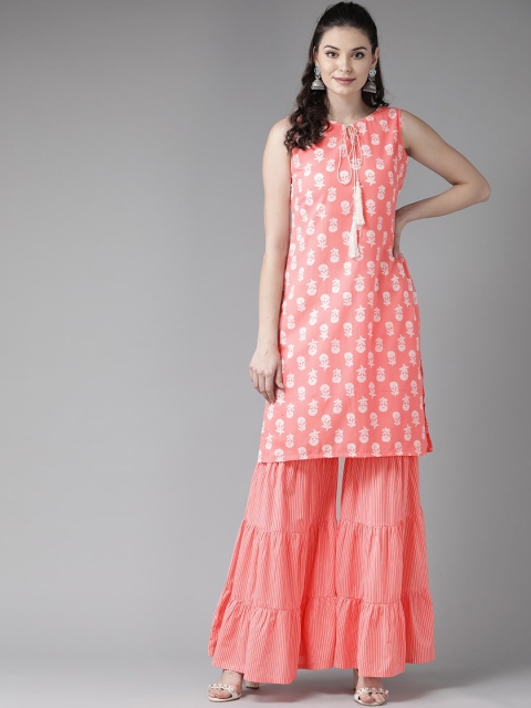 

See Designs Women Pink Ethnic Motifs Printed Pure Cotton Kurta with Sharara