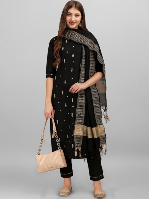 

heemara Women Black Ethnic Motifs Printed Empire Kurta with Trousers & With Dupatta