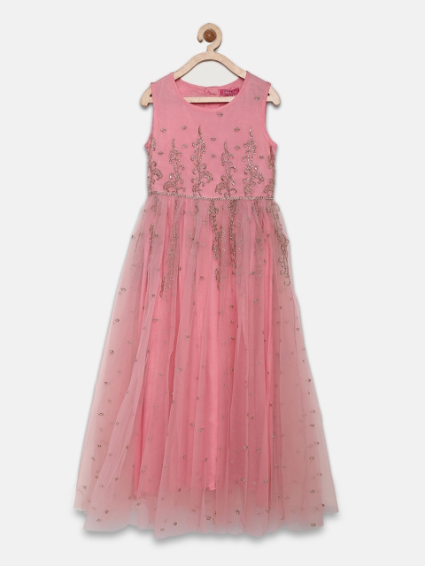 

Biba Girls Pink Net Embellished Maxi Dress
