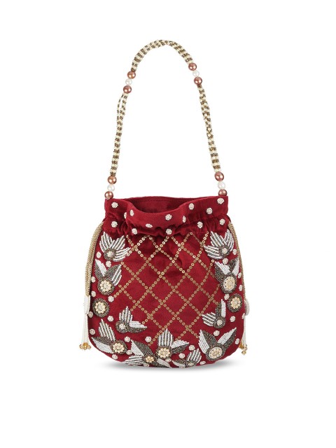 

Metro Maroon Geometric Bucket Shoulder Bag with Quilted
