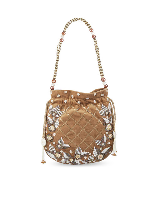 

Metro Gold-Toned Textured Bucket Shoulder Bag with Quilted