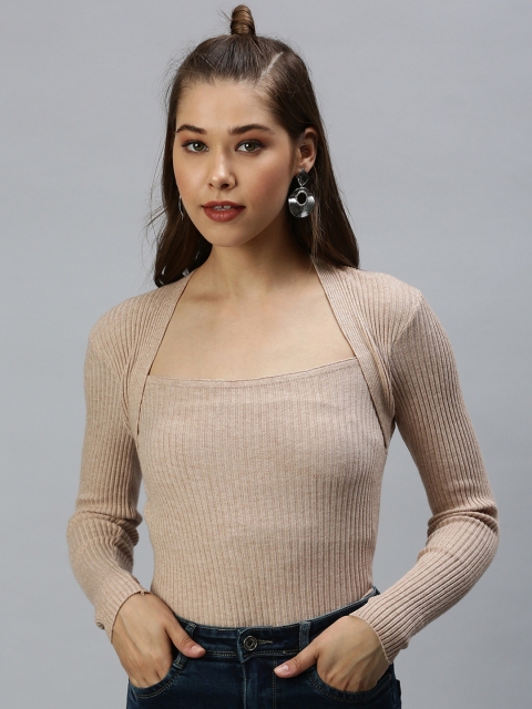 

SHOWOFF Beige Striped Top