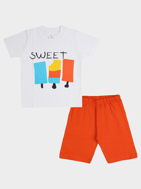

NOT Kids White & Orange Printed T-shirt with Shorts