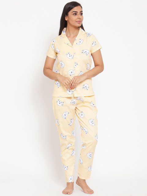 

Boston Club Women Yellow & White Printed Night suit