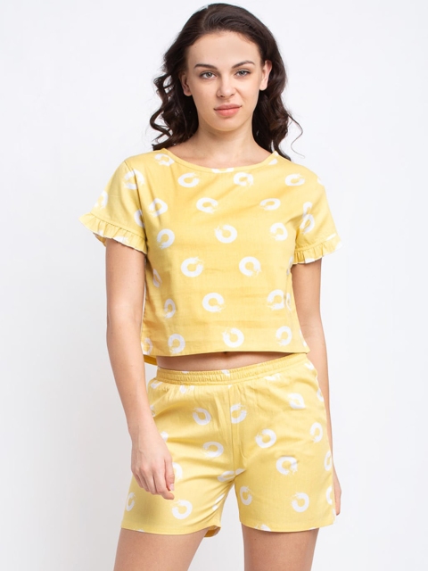 

Boston Club Women Yellow & White Printed Night suit