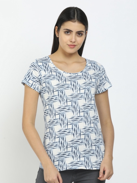 

Cherokee Women Off White Printed Raw Edge T-shirt