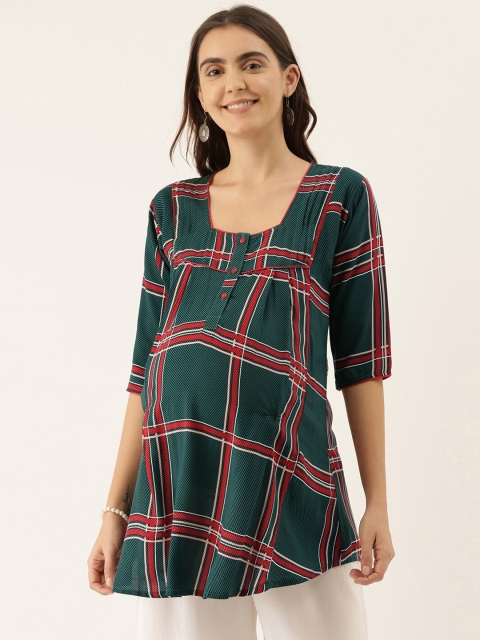 

GOLDSTROMS Women Green & Red Checked Maternity Tunic