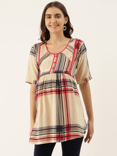

GOLDSTROMS Maternity Women Off White & Red Modal Checked Tunic
