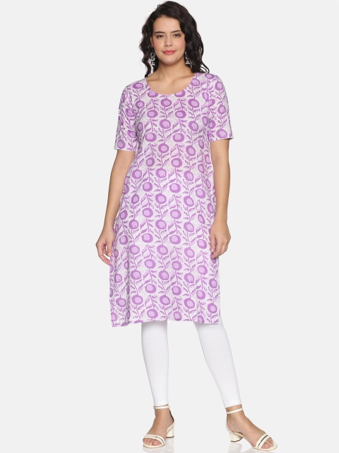 

DIVINATION Women Purple Ethnic Motifs Printed Mirror Work Kurta