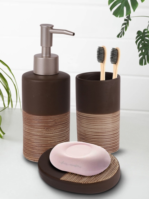 

House Of Accessories Set Of 3 Brown Textured Bathroom Set