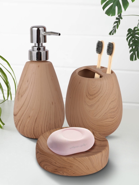 

House Of Accessories Brown Set of 3 Textured Bathroom Accessories