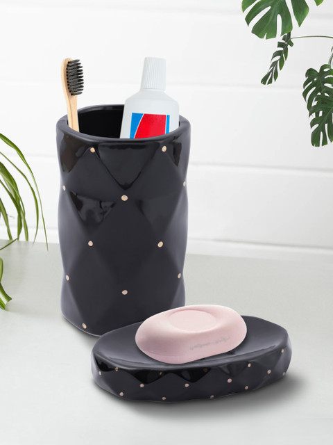 

House Of Accessories Black Solid Ceramic Bathroom Set