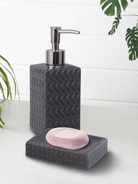 

House Of Accessories Set of 2 Grey Ceramic Soap Dispenser & Soap Dish