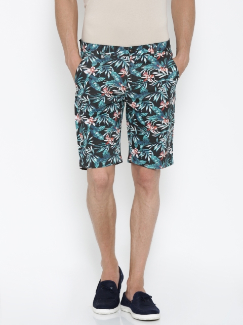 

Ed Hardy Men Charcoal Grey & Blue Slim Fit Printed Casual Shorts