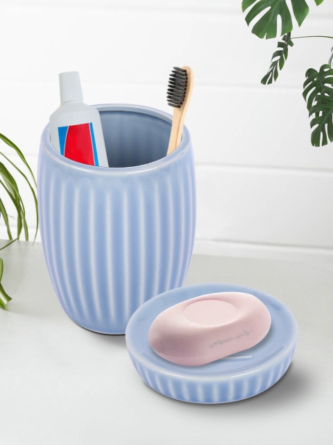 

House Of Accessories Blue Striped Ceramic Bath Set