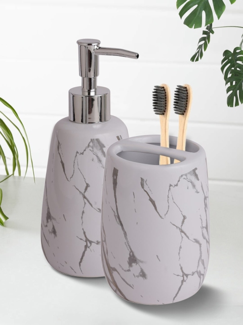 

House Of Accessories White Abstract Printed Bath Accessory Set