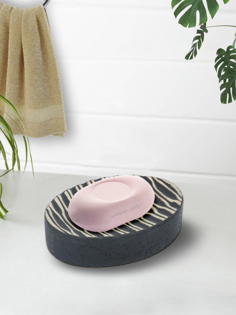 

House Of Accessories Blue Textured Ceramic Soap Dish, Black