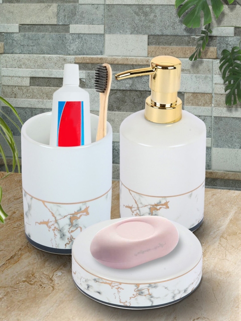 

House Of Accessories Set Of 3 White Solid Bathroom Accessories