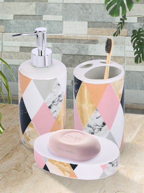 

House Of Accessories Set Of 3 Multicoloured Solid Ceramic Bathroom Set, Multi