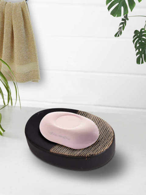 

House Of Accessories Black & Brown Striped Ceramic Soap Dish
