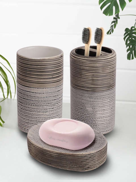 

House Of Accessories Set Of 4 Grey & Brown Patterned Bathroom Accessories