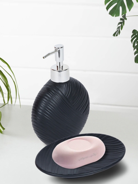 

House Of Accessories Black Textured Ceramic Bath Set