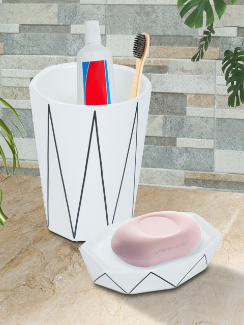 

House Of Accessories 2 Pieces Black & White Glossy Ceramic Bath Accessory Set