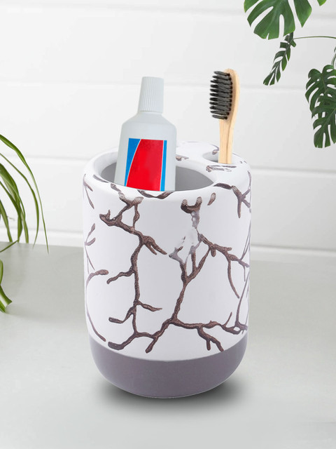 

House Of Accessories White Patterned Ceramic Tooth Brush Holder