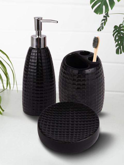 

House Of Accessories Black Textured 3 Piece Bathroom Accessories