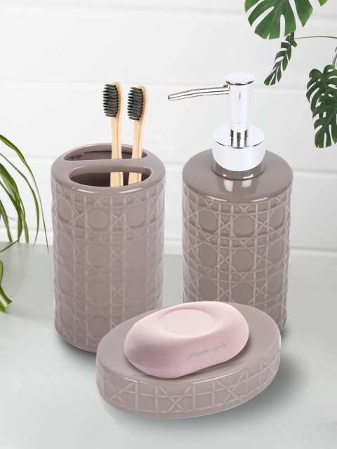 

House Of Accessories Set Of 3 Brown Textured Bathroom Accessories