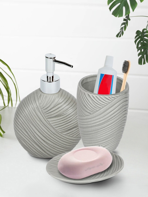 

House Of Accessories Set of 4 Grey Textured Bathroom Accessories