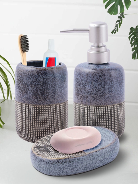 

House Of Accessories Grey Ceramic Textured Bathroom Accessory Set
