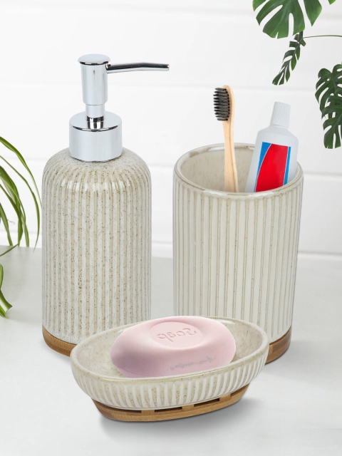 

House Of Accessories 3 Pieces Camel Brown Textured Ceramic Bath Accessory Set