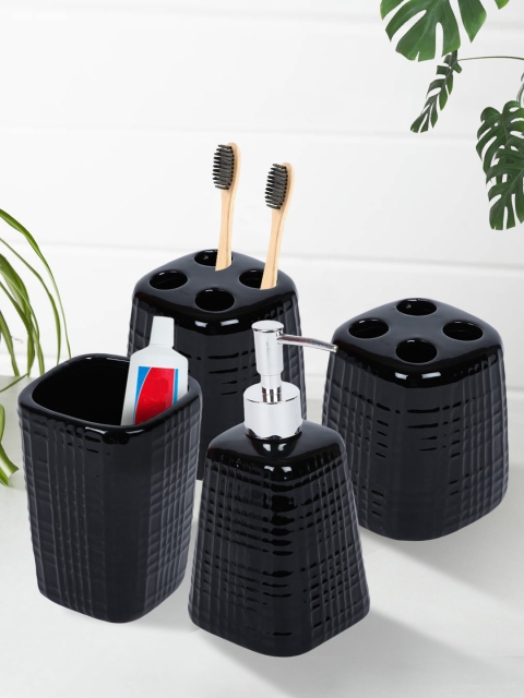 

House Of Accessories Set of 4 Black Textured Bathroom Accessories