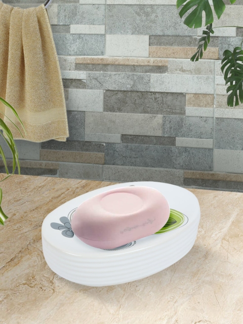 

House Of Accessories White Ceramic Printed Soap Dish