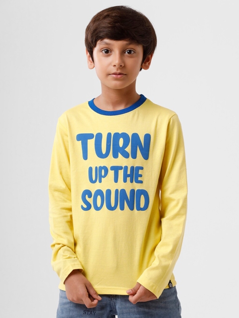 

PIPIN Boys Yellow Typography Printed T-shirt