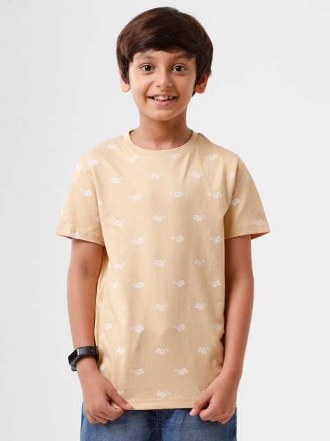 

PIPIN Boys Beige Printed Raw Edge T-shirt