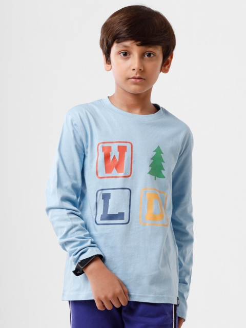 

PIPIN Boys Blue Typography Printed Applique T-shirt