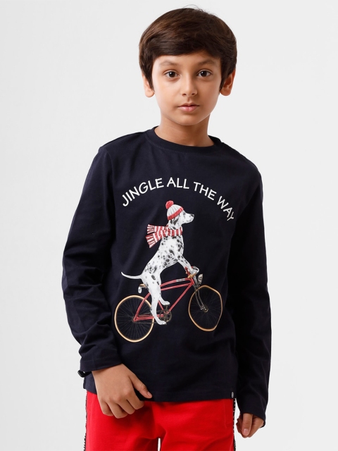 

PIPIN Boys Navy Blue Biker Printed Applique T-shirt