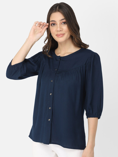 

Fbella Blue Shirt Style Top