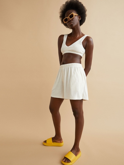 

H&M Women White Solid Terry Shorts