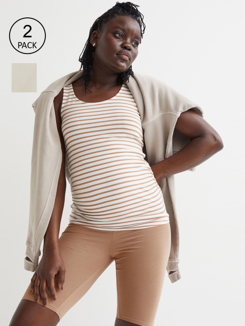 

H&M Women Pack Of 2 Beige Solid MAMA Cycling Shorts