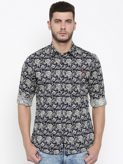 

Ed Hardy Men Navy & White Slim Fit Floral Print Casual Shirt, Navy blue